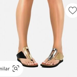 NEW MODZORI Grazia Reversible leather wedge Sandals‎ Size 7 Tan/Black